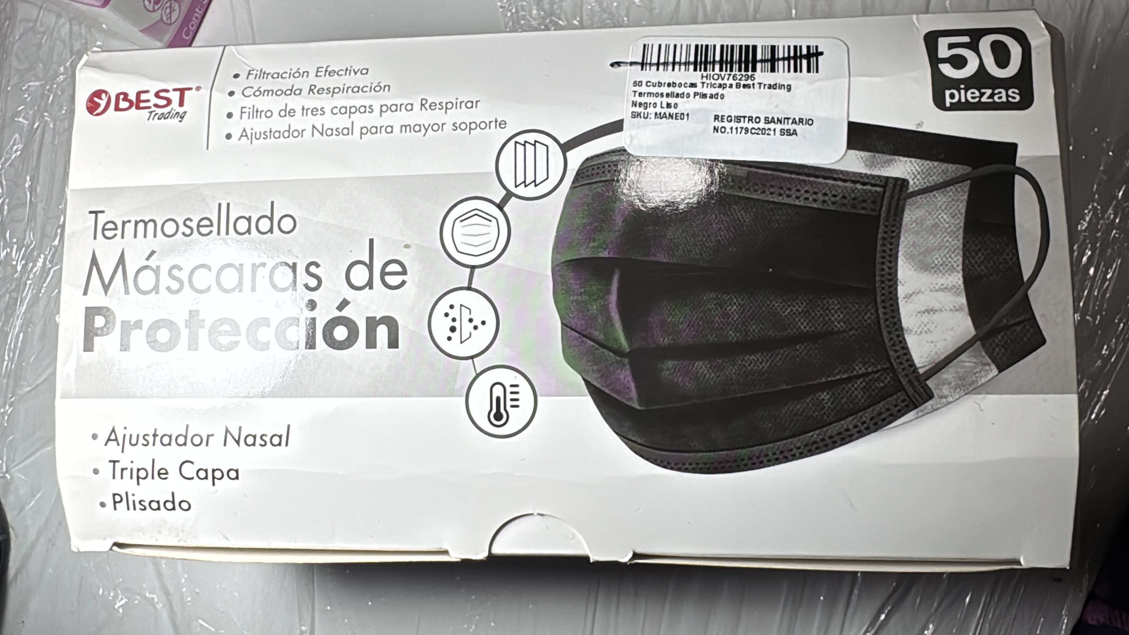 Cubrebocas Negro 50 pzs