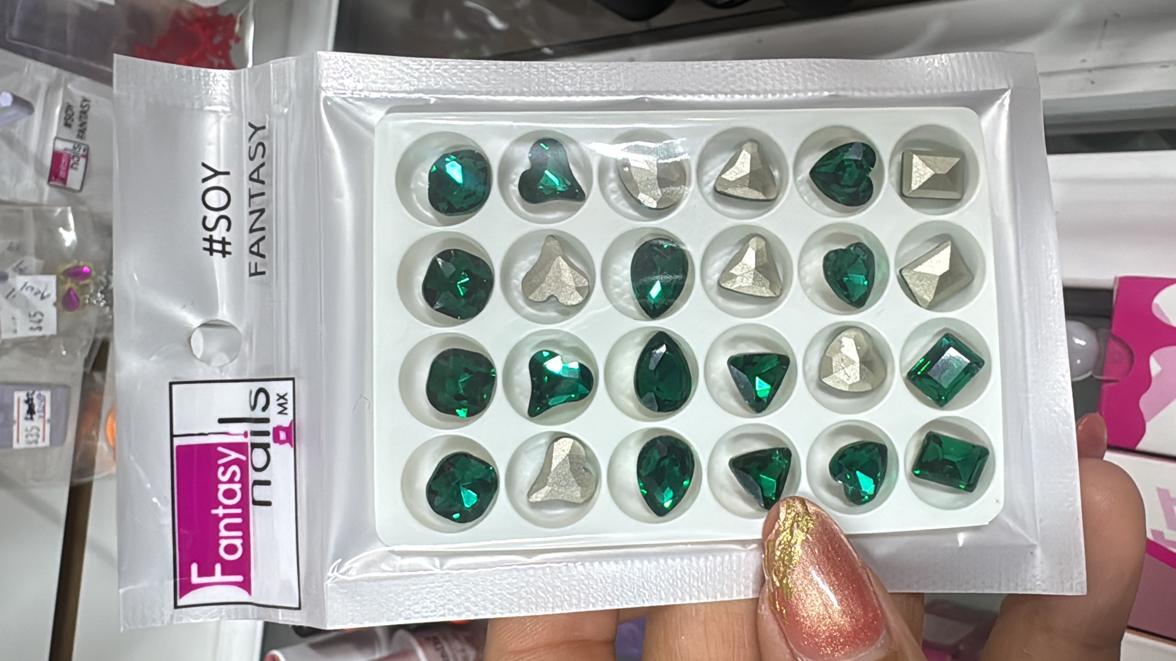 Cartera de cristal de incrustación verde esmeralda